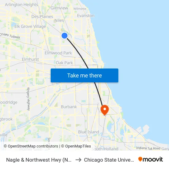 Nagle & Northwest Hwy (North) to Chicago State University map