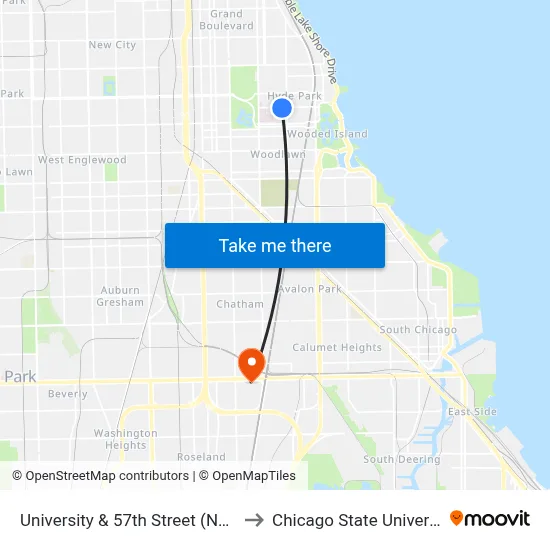 University & 57th Street (North) to Chicago State University map