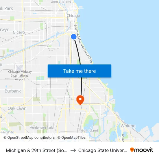 Michigan & 29th Street (South) to Chicago State University map
