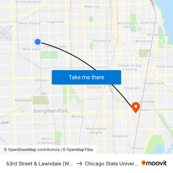 63rd Street & Lawndale (West) to Chicago State University map