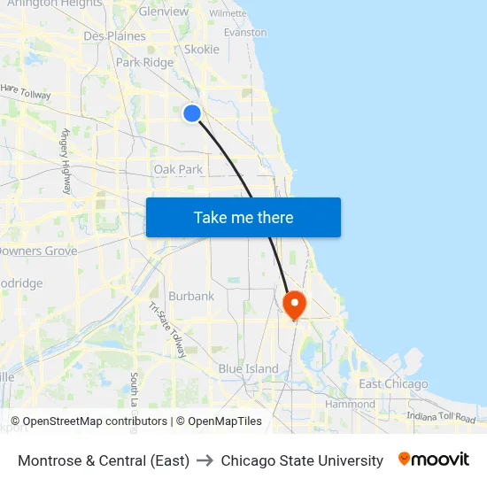 Montrose & Central (East) to Chicago State University map