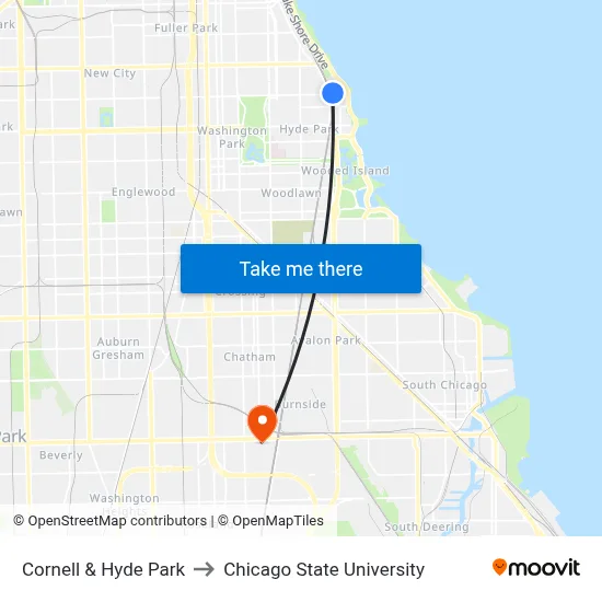 Cornell & Hyde Park to Chicago State University map