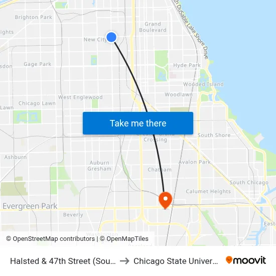 Halsted & 47th Street (South) to Chicago State University map