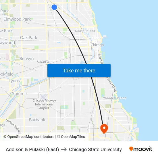 Addison & Pulaski (East) to Chicago State University map