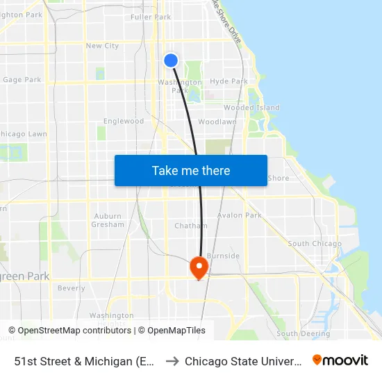 51st Street & Michigan (East) to Chicago State University map