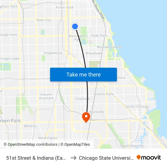 51st Street & Indiana (East) to Chicago State University map