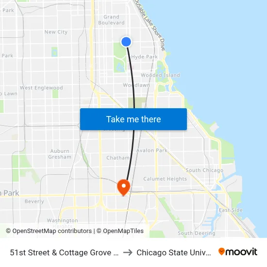51st Street & Cottage Grove (East) to Chicago State University map