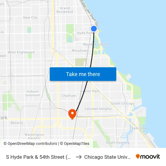 S Hyde Park & 54th Street (South) to Chicago State University map