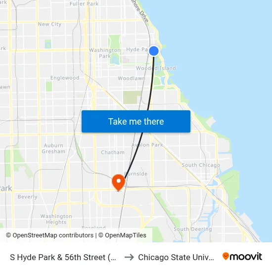 S Hyde Park & 56th Street (South) to Chicago State University map