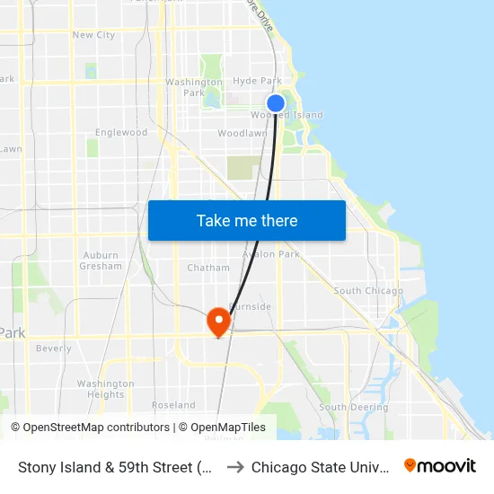 Stony Island & 59th Street (South) to Chicago State University map