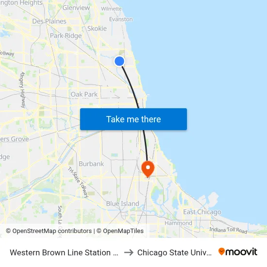Western Brown Line Station (West) to Chicago State University map