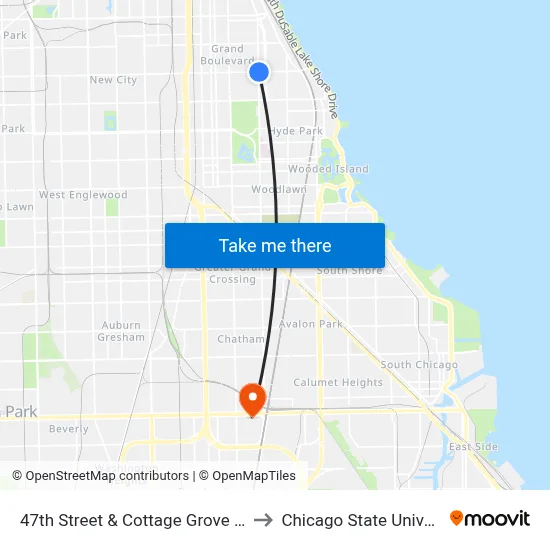 47th Street & Cottage Grove (East) to Chicago State University map