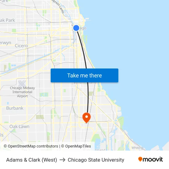 Adams & Clark (West) to Chicago State University map