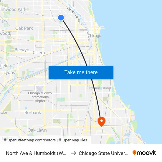 North Ave & Humboldt (West) to Chicago State University map
