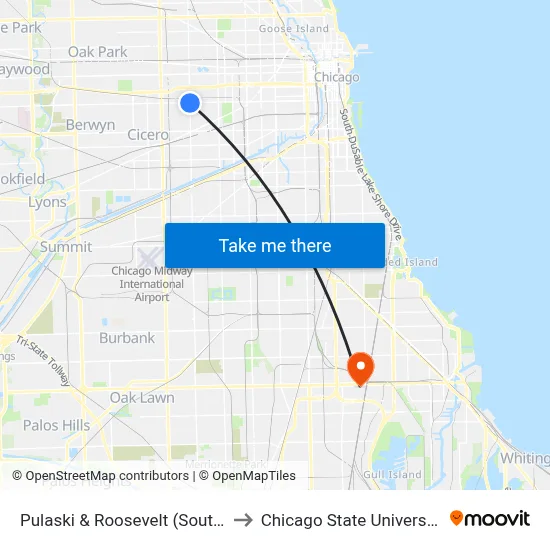 Pulaski & Roosevelt (South) to Chicago State University map
