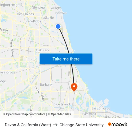 Devon & California (West) to Chicago State University map