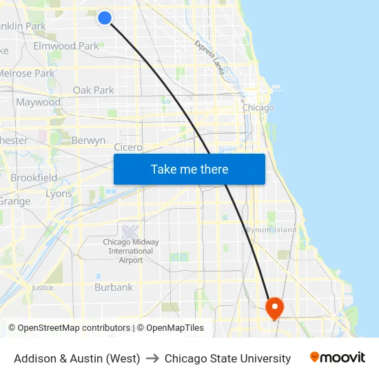 Addison & Austin (West) to Chicago State University map