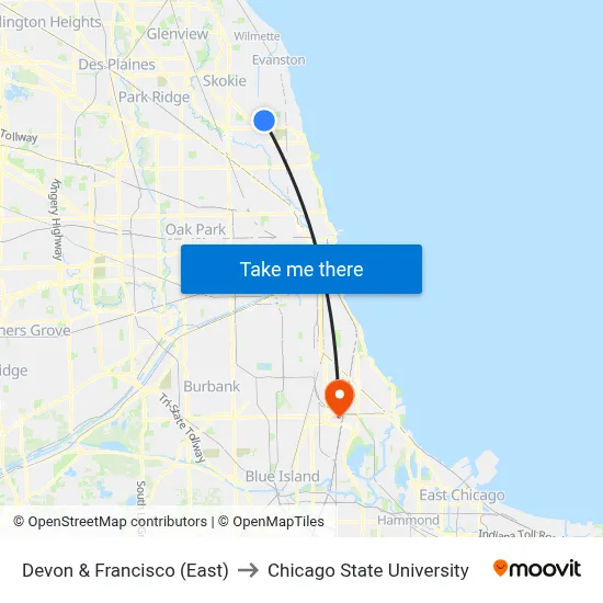 Devon & Francisco (East) to Chicago State University map