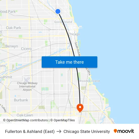 Fullerton & Ashland (East) to Chicago State University map