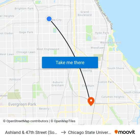Ashland & 47th Street (South) to Chicago State University map