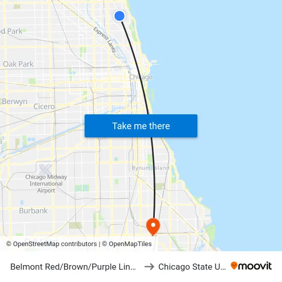 Belmont Red/Brown/Purple Line Station (East) to Chicago State University map
