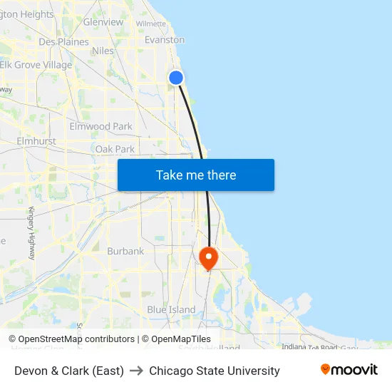 Devon & Clark (East) to Chicago State University map