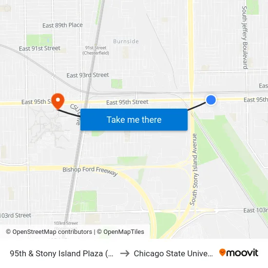 95th & Stony Island Plaza (East) to Chicago State University map