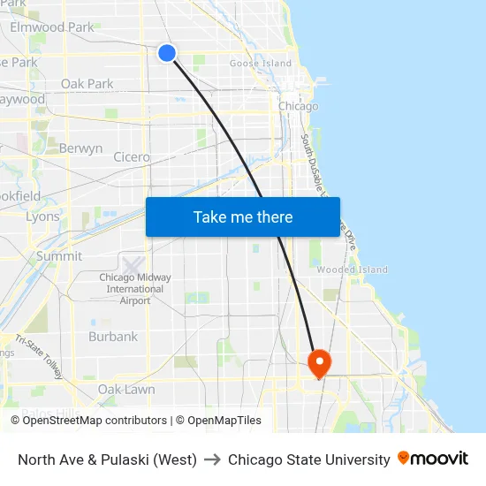 North Ave & Pulaski (West) to Chicago State University map