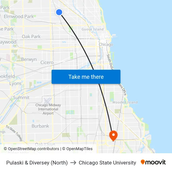 Pulaski & Diversey (North) to Chicago State University map