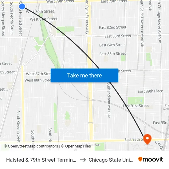 Halsted & 79th Street Terminal (East) to Chicago State University map