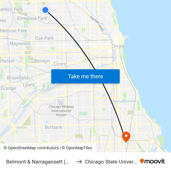 Belmont & Narragansett (West) to Chicago State University map