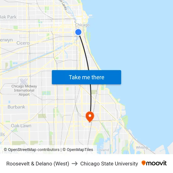 Roosevelt & Delano (West) to Chicago State University map
