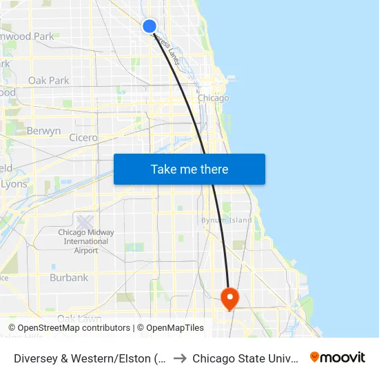 Diversey & Western/Elston (West) to Chicago State University map