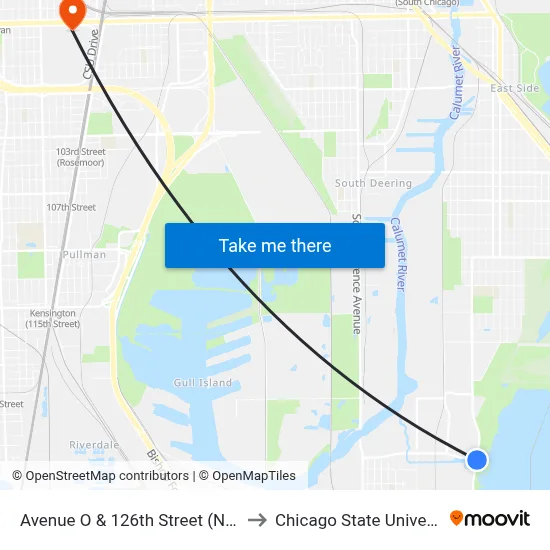 Avenue O & 126th Street (North) to Chicago State University map
