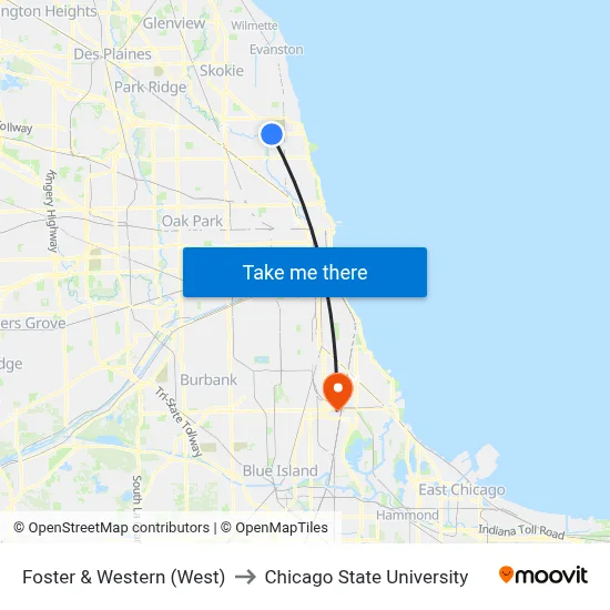 Foster & Western (West) to Chicago State University map