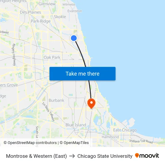 Montrose & Western (East) to Chicago State University map