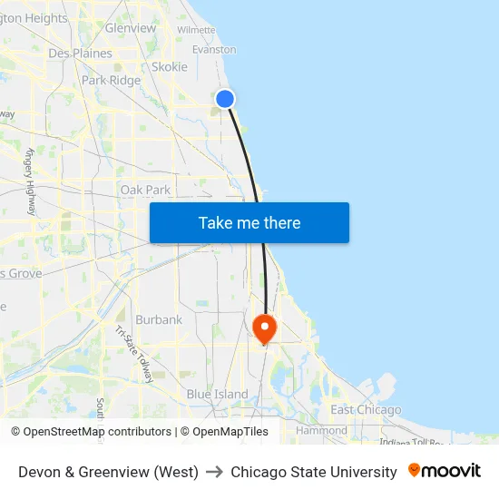 Devon & Greenview (West) to Chicago State University map