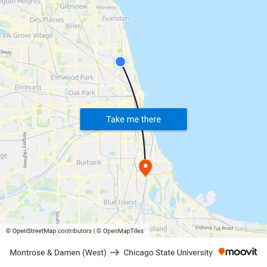 Montrose & Damen (West) to Chicago State University map