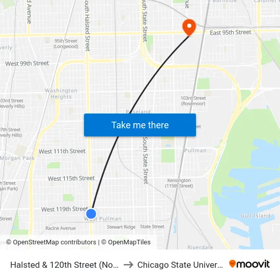 Halsted & 120th Street (North) to Chicago State University map