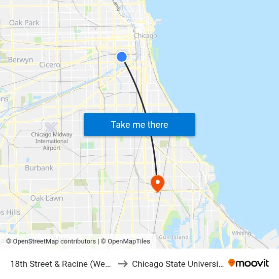 18th Street & Racine (West) to Chicago State University map
