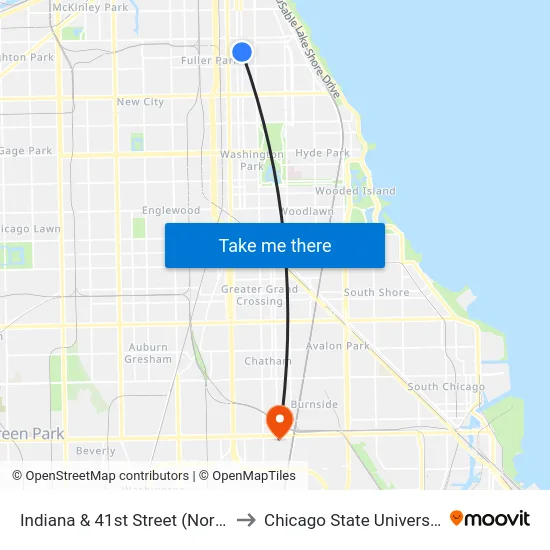 Indiana & 41st Street (North) to Chicago State University map