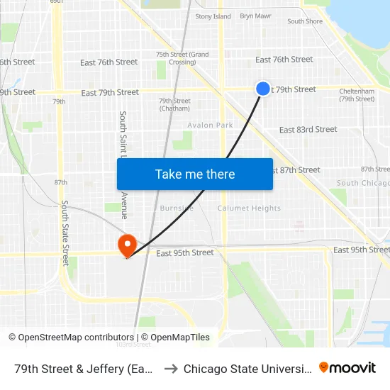 79th Street & Jeffery (East) to Chicago State University map