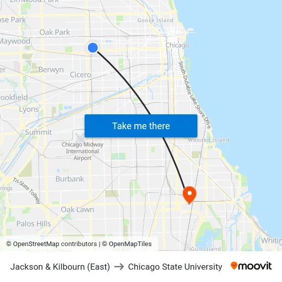 Jackson & Kilbourn (East) to Chicago State University map