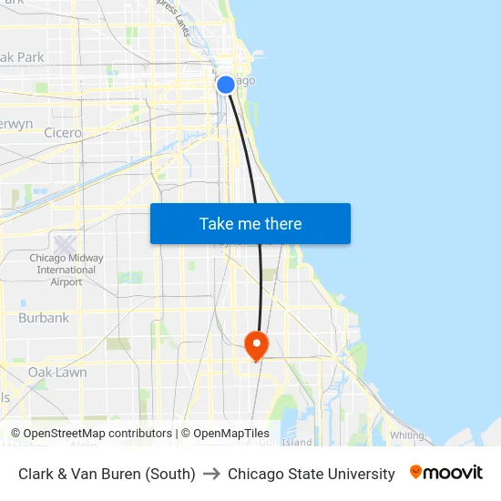 Clark & Van Buren (South) to Chicago State University map