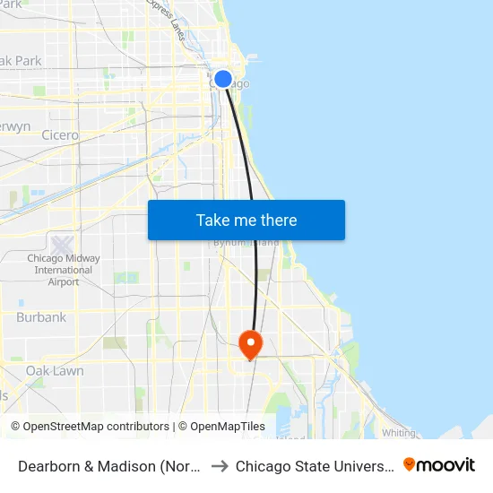 Dearborn & Madison (North) to Chicago State University map