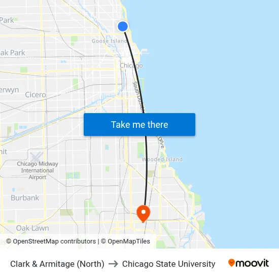 Clark & Armitage (North) to Chicago State University map