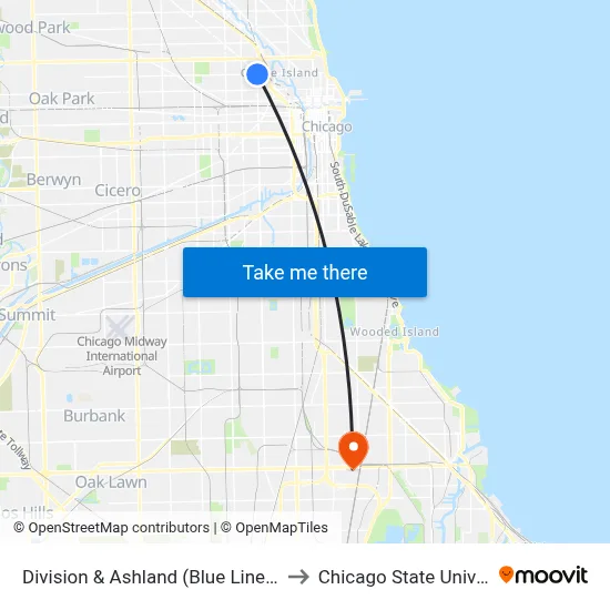 Division & Ashland (Blue Line) (East) to Chicago State University map