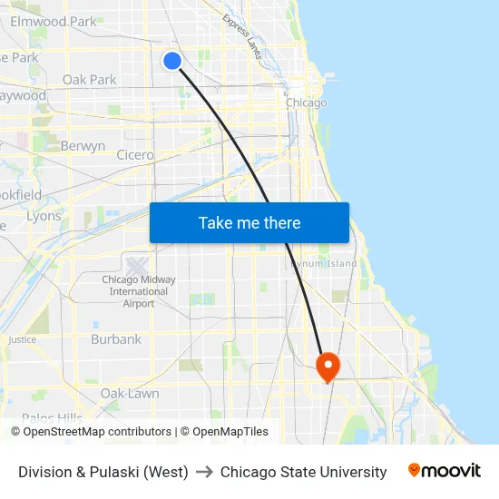 Division & Pulaski (West) to Chicago State University map