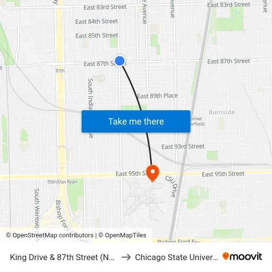 King Drive & 87th Street (North) to Chicago State University map