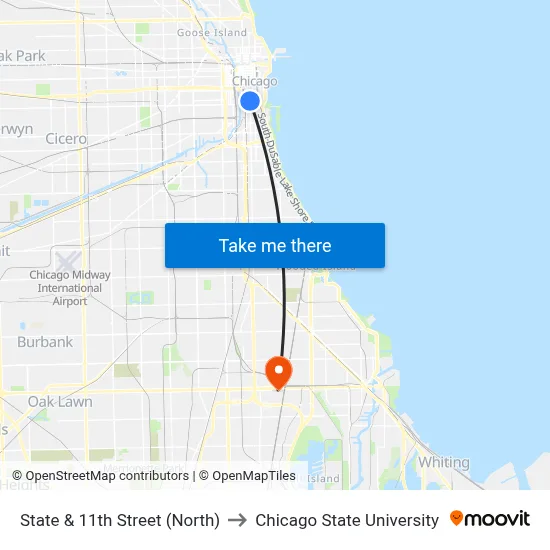 State & 11th Street (North) to Chicago State University map